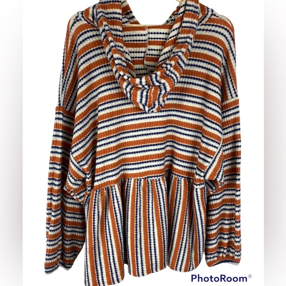 HUMMINGBIRD waffle knit striped hoodie sweater small - Picture 5 of 7